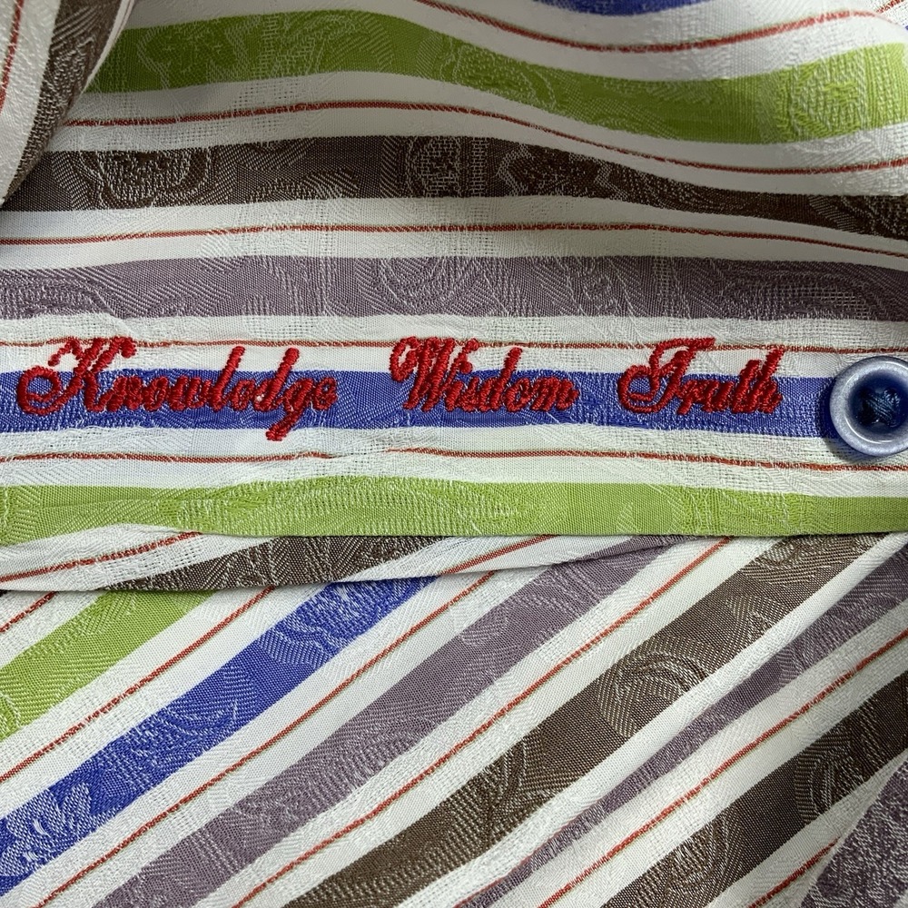 Robert Graham Striped Paisley Flip Cuff Long Sleeve Button Down Shirt Mens Large - Picture 6 of 12